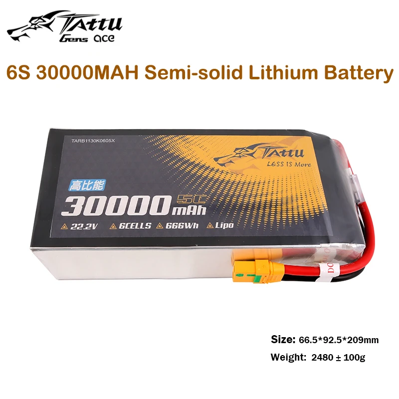 2023 TATTU High-density Semi Solid State 6S 30000mAh 22.2V Lithium Batteries for Industrial UAV