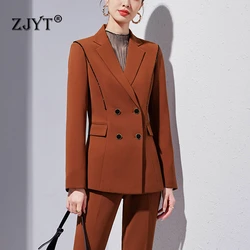 ZJYT elegante Blazer doppiopetto completo di pantaloni per le donne 2 pezzi Business formale ufficio abbigliamento da lavoro completo giacca pantaloni