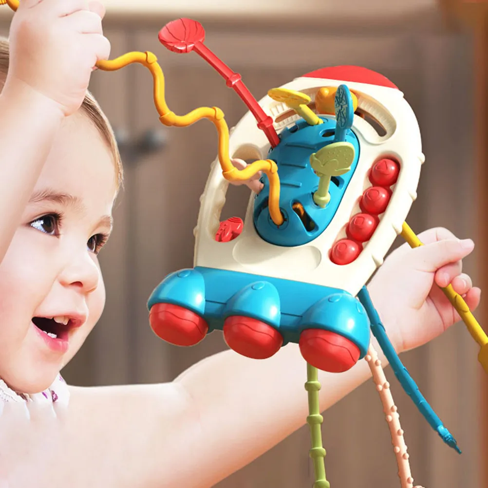 

Silicone Pull String Teether Kids Interactive Sensory Fine Motor Skill Educational Baby Teething Travel Plaything Early Learning