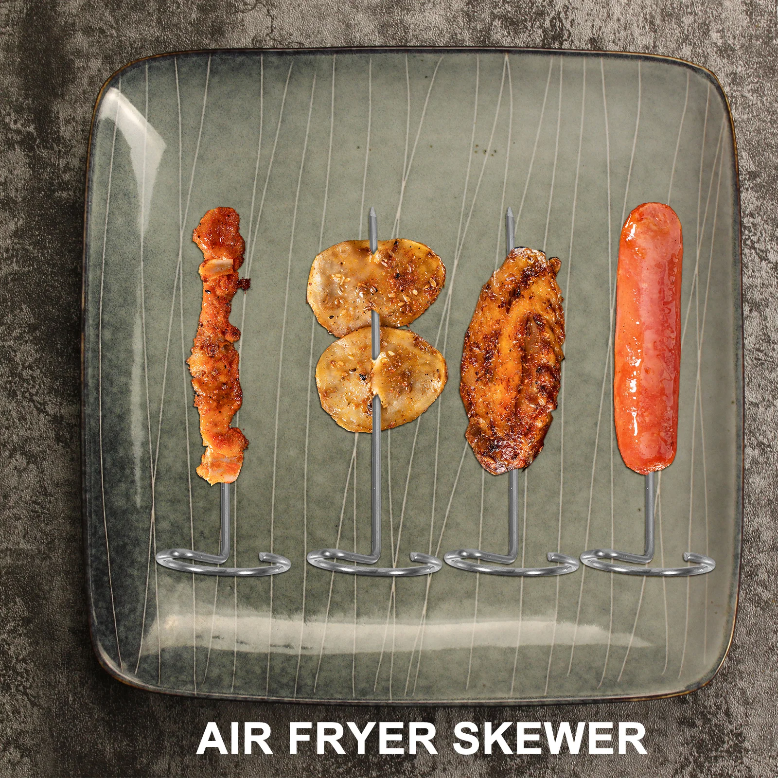 

6Pcs Stainless Steel Bbq Kebab Skewers Vertical Air Fryer Oven Accessories Reusable Meat Grilling Sticks Bbq Tools Set