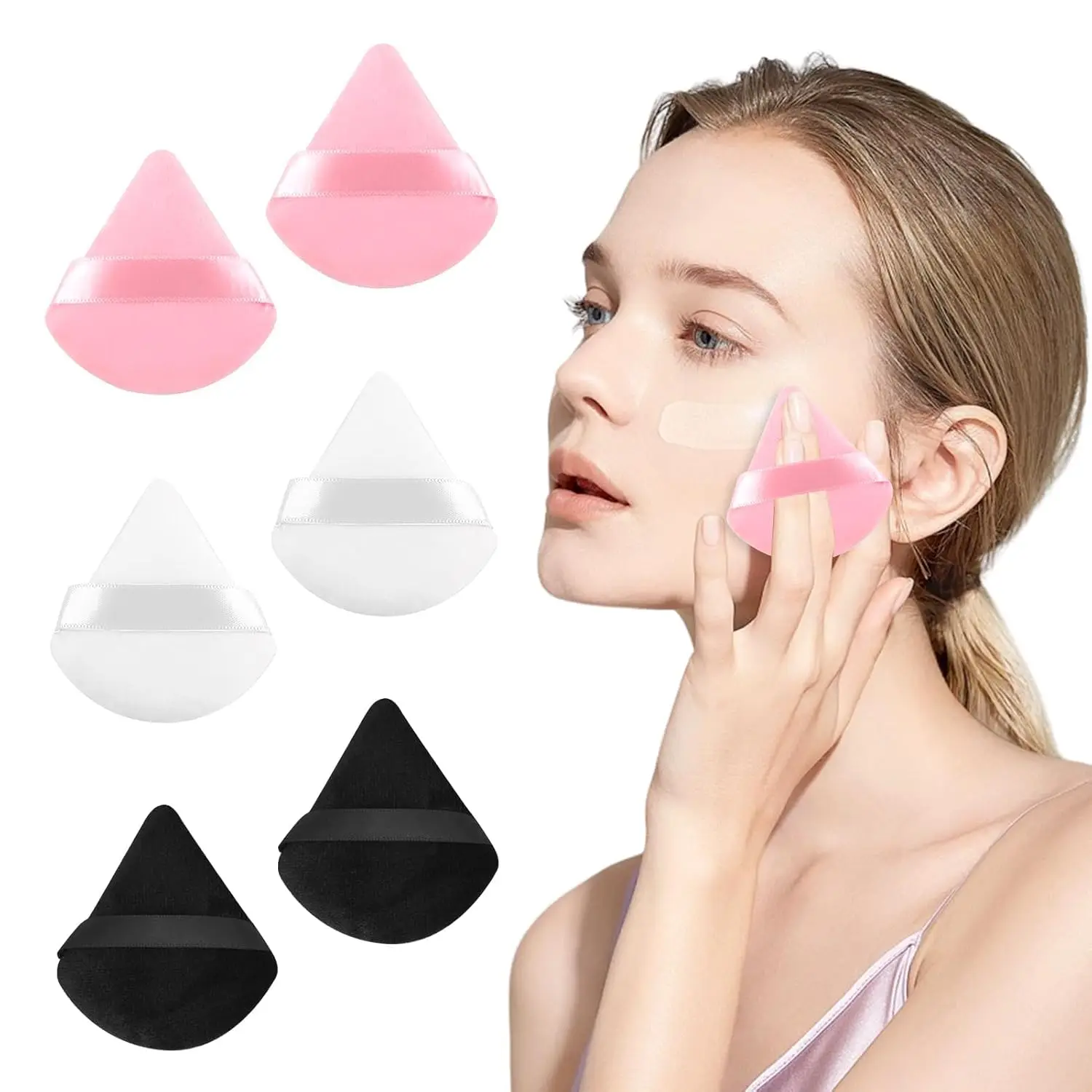 Zestaw 6 trójkątnych gąbek do makijażu z paskiem - aksamitne, miękkie blendery do podkładu/różu |   Zmywalny, wielokrotnego użytku zestaw podróżny dla wszystkich rodzajów skóry