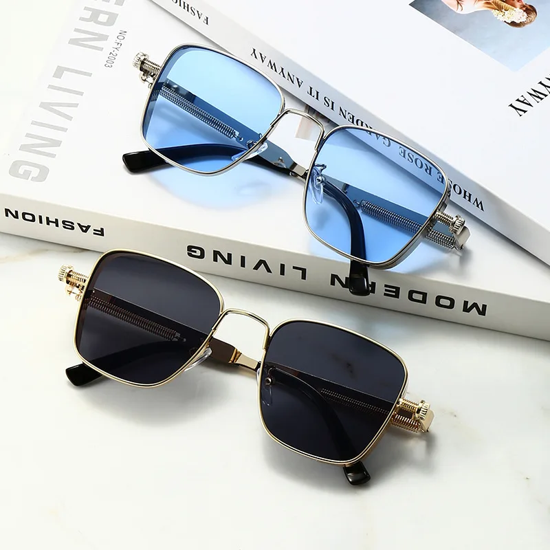 Retro Square-shaped Steampunk Men\'s Sunglasses With Protection Round Face Metal High-end Style Suitable For Advanced Men 8479