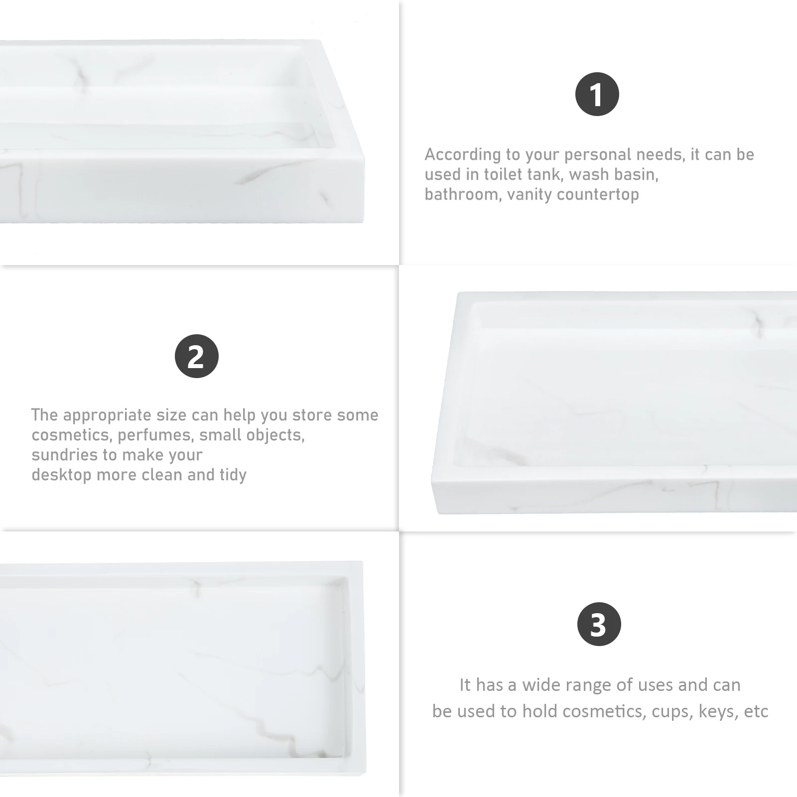 

Marble Grain Tray Ink White Random Pattern High Grade Material Smooth Surface Bathroom Vanity Countertop Toiletries Resin