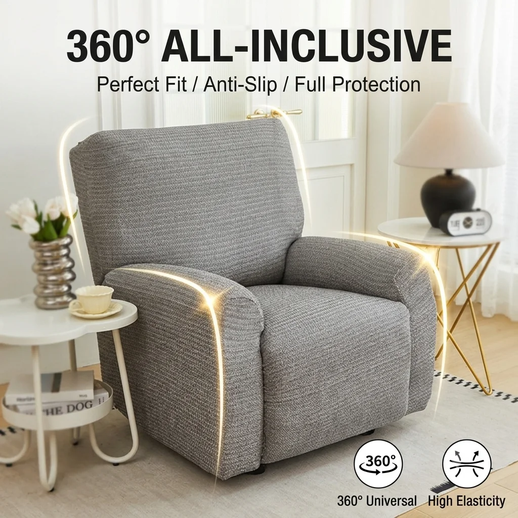 Waterproof Chenille Recliner Sofa Cover Elastic 360 Full Wrap Chair Slipcover Anti-Scratch Couch Protector for Kid Four Season