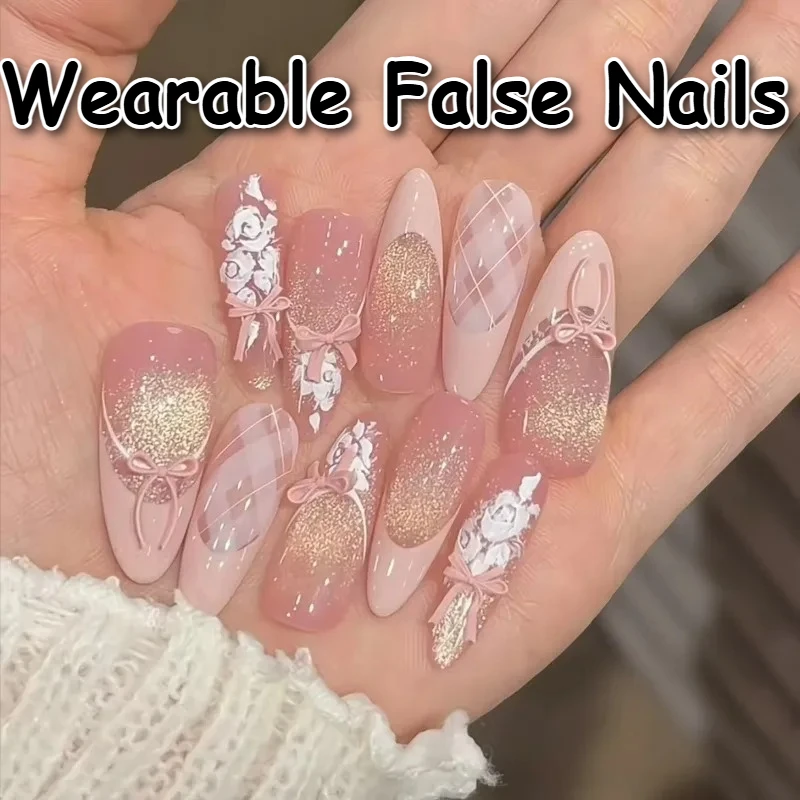 

Накладные ногти ручной работы в форме миндаля «кошачий глаз» накладные ногти с бантом накладные ногти носимые наклейки для ногтей полное покрытие накладные ногти искусство