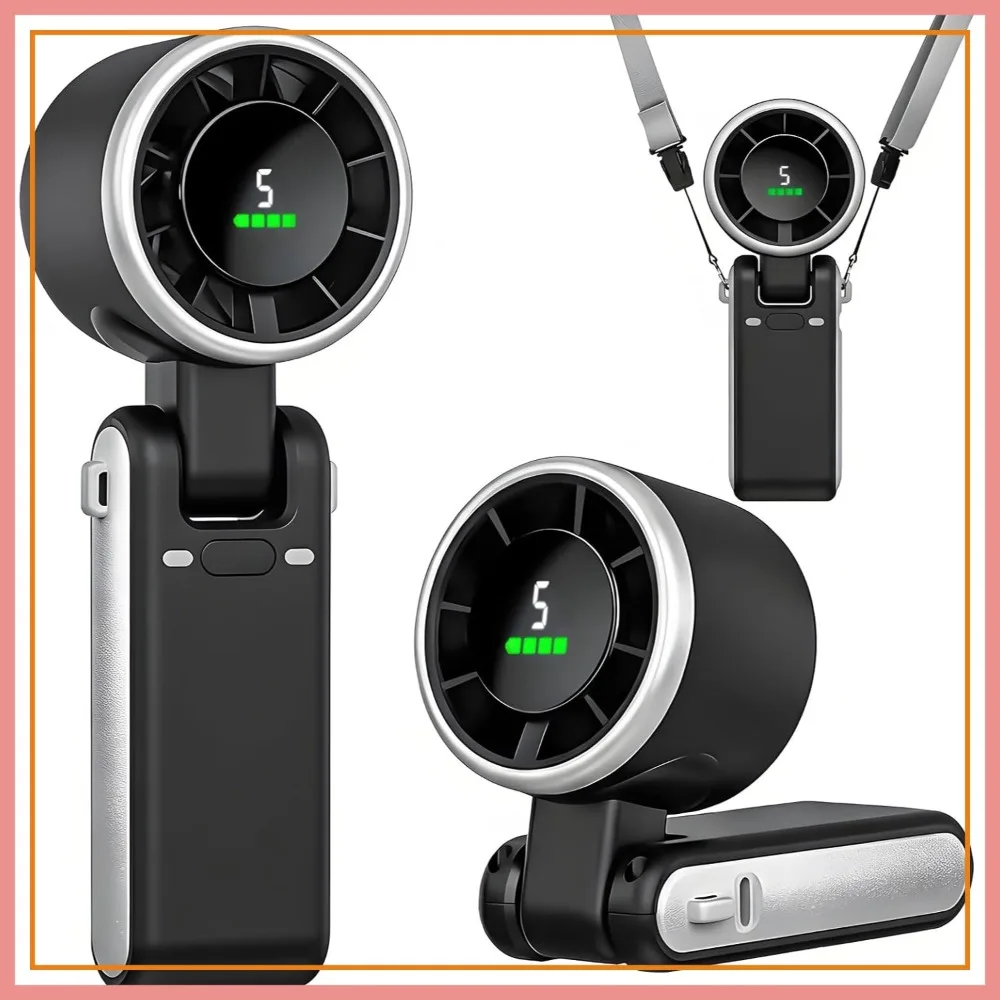

Portable Handheld Turbo Fan, 5 Speeds, Battery Operated, 13H Runtime, 3-in-1 Cooling Fan for Travel, Beach, Outdoor - Black