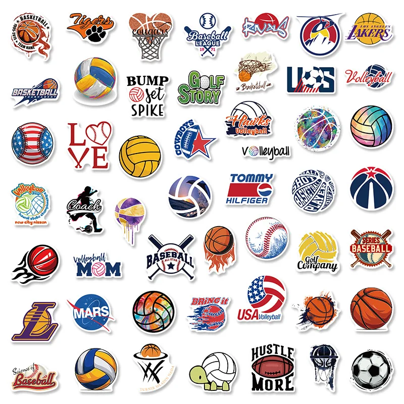 50pcs Ball Sports Sticker Pack Waterproof Phone Case Cute Laptop Skin Kawaii Packaging Aesthetic Stickers Stationery