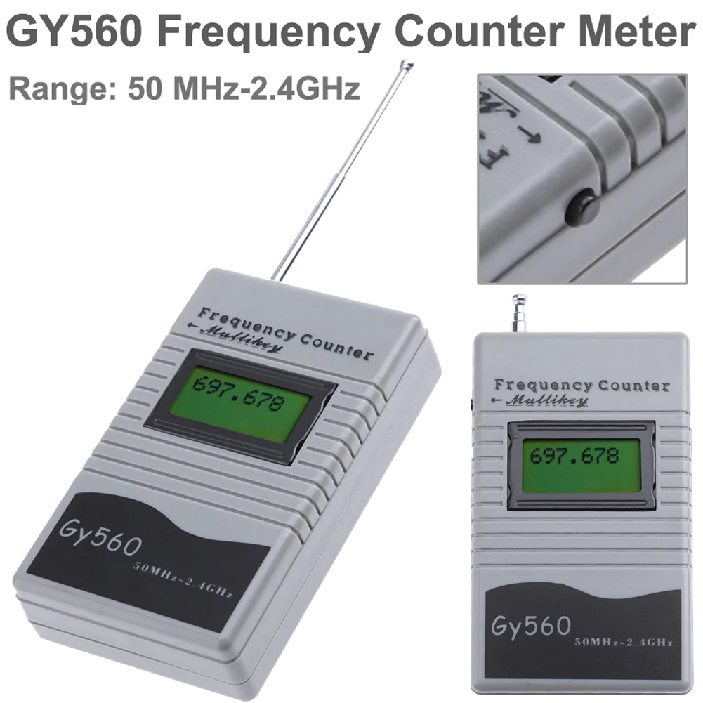 GY560 penghitung frekuensi Meter penguji 7 DIGIT tampilan LCD GSM 50MHz-2.4 GHz penghitung frekuensi Meter untuk pemancar Radio dua arah