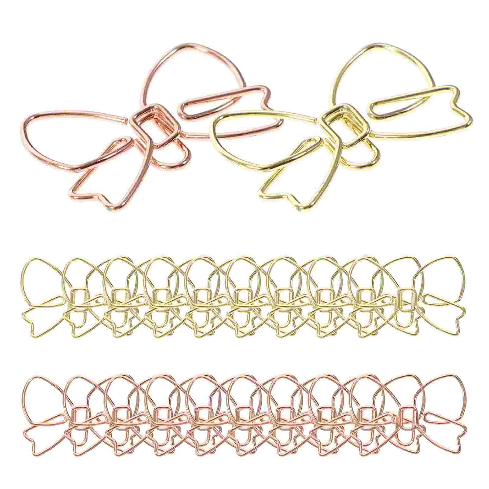 

20 Pcs Paper Clip with Bow Metal Clips Office Paperclips Novelty Shaped Bowknot Desk Accessories Cross Rose Gold Convenient