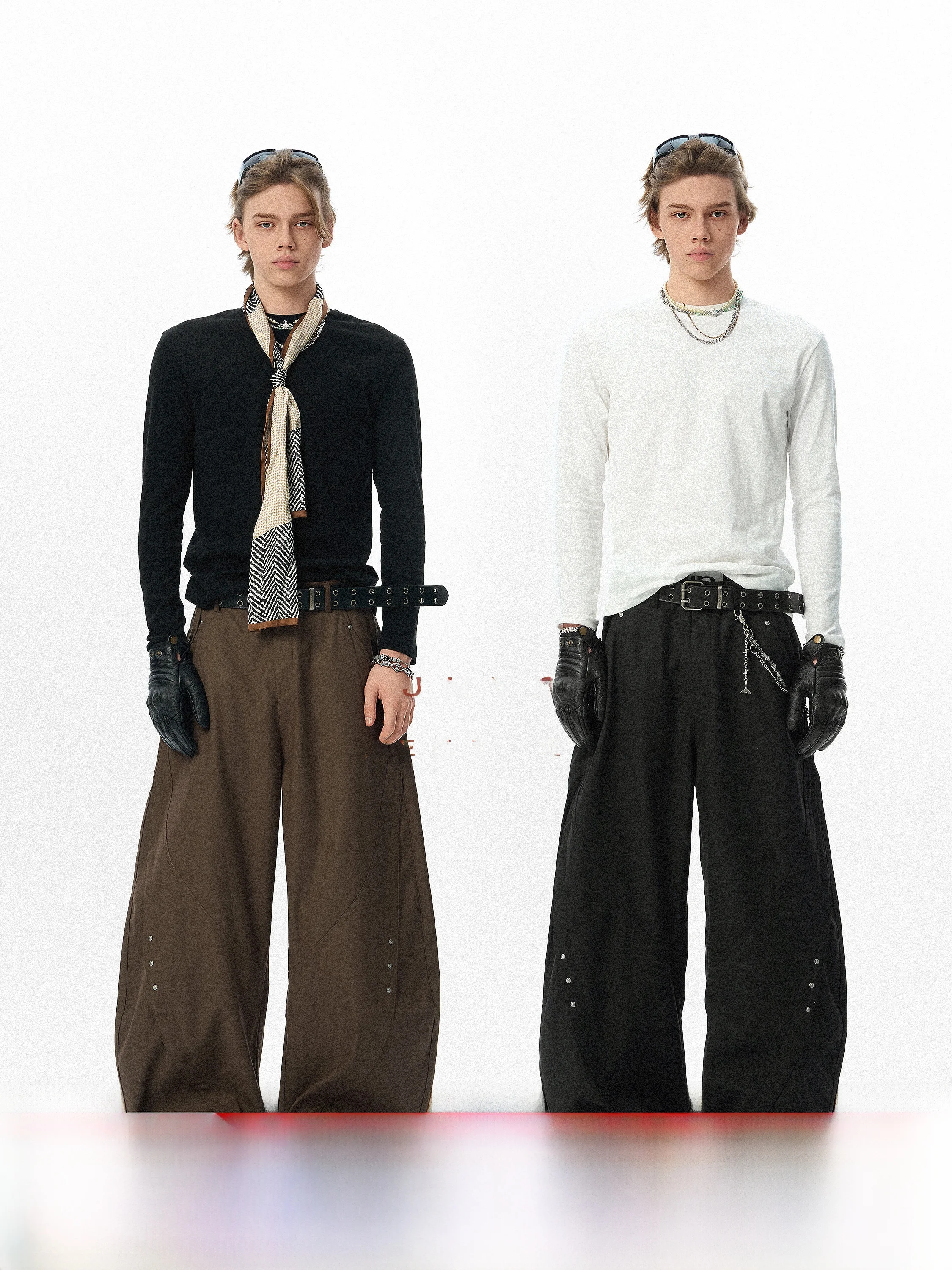 

JHYQ American Sle Casual Work Pants Men's Trendy Loose Wide Leg High Street Straight Leg Pants Metal Decorative Rivets