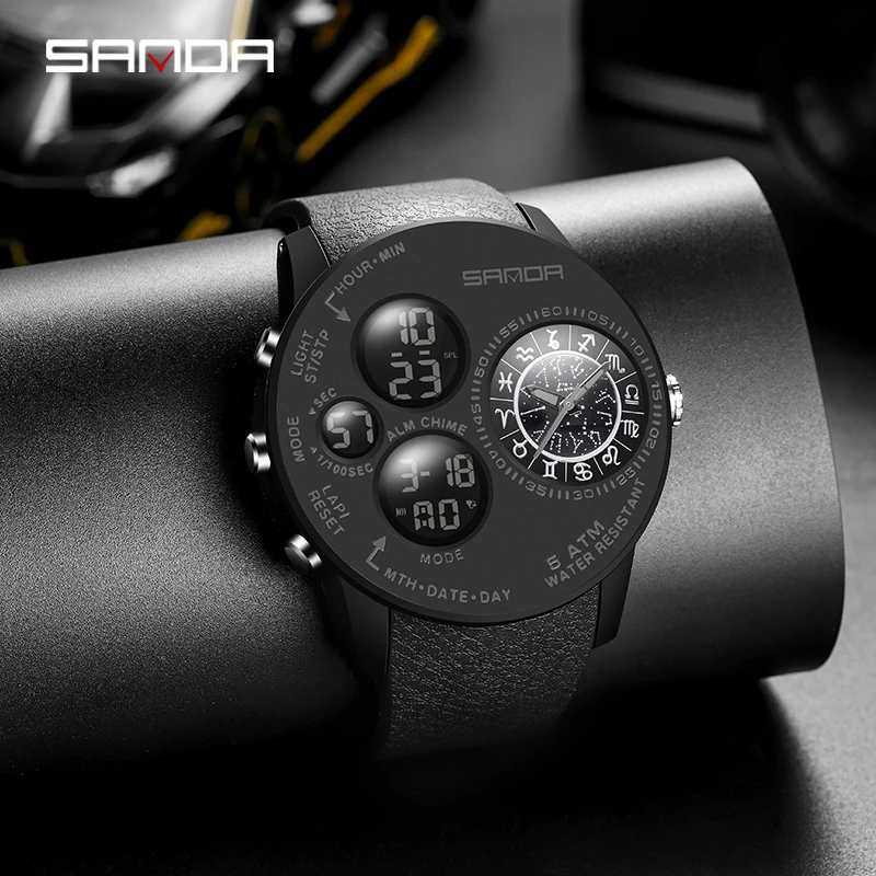 

SANDA 6036 reloj hombre Top Brand Mens Watches Military Sports Quartz digital Watch Dual Display Wristwatch Waterproof Clock