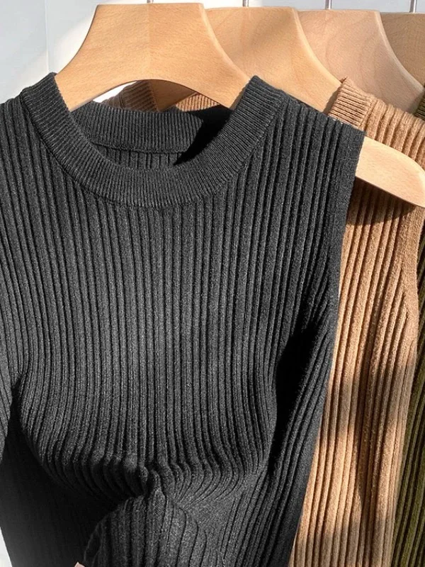 Textured Knitted Short Sleeve Ice Silk Vest Women's Slim Fit Summer Top Outerwear round Neck No Brand Registered Trademark