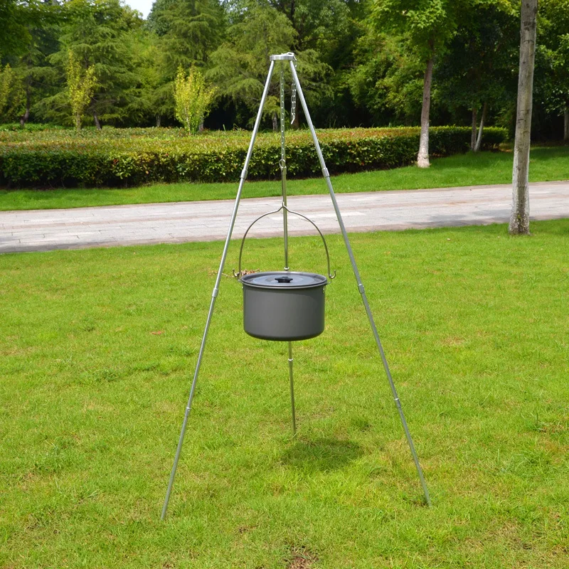 

Camping Cookware Outdoor Bonfire Tripod Portable Hanging Pot Bracket Four Section Assembly Tripod Aluminum Alloy