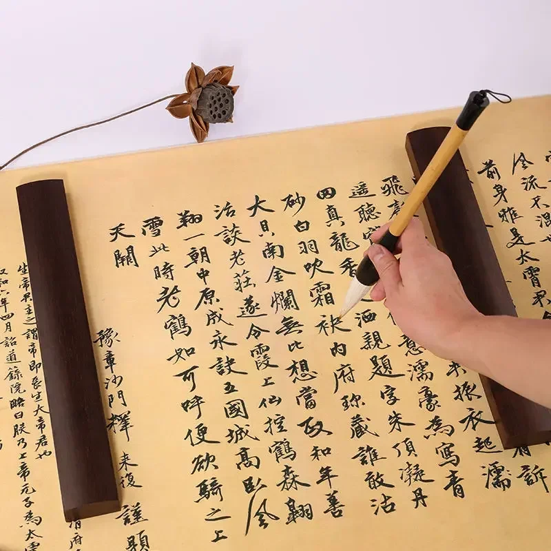 Wooden Paperweights Chinese Solid Wood Classical Calligraphy Paperweights 2pcs Brush Ink Painting Special Carving Paperweights