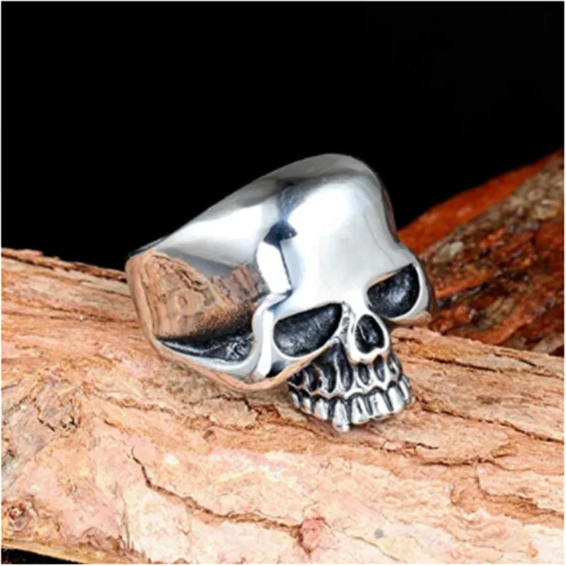 Skeleton Head Ring 316L Stainless Steel Jewelry Polishing Men Boys Punk Biker Ring Size 6-15