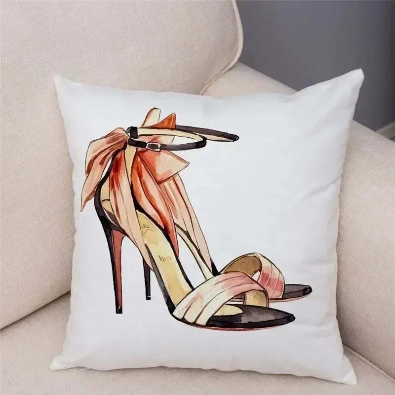 Women's High Heel Shoes throw pillow cover with short plush print for living room sofa decoration cushion cover pillow covers