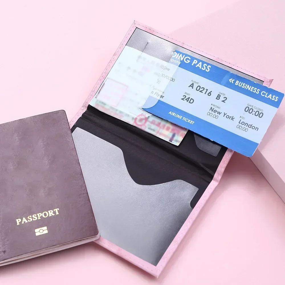 Cute Pink Letter PU Leather Passport Cases Women Travel Passport Protection Package Document Passport Holder ID Card Wallets