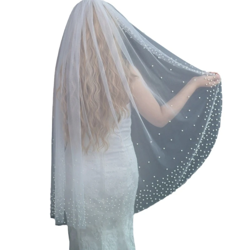 

Bridal Veil Bride Elaborate Pearls Beaded Short Bachelorette Party Bride Veil Party Head Scarf Head Covering