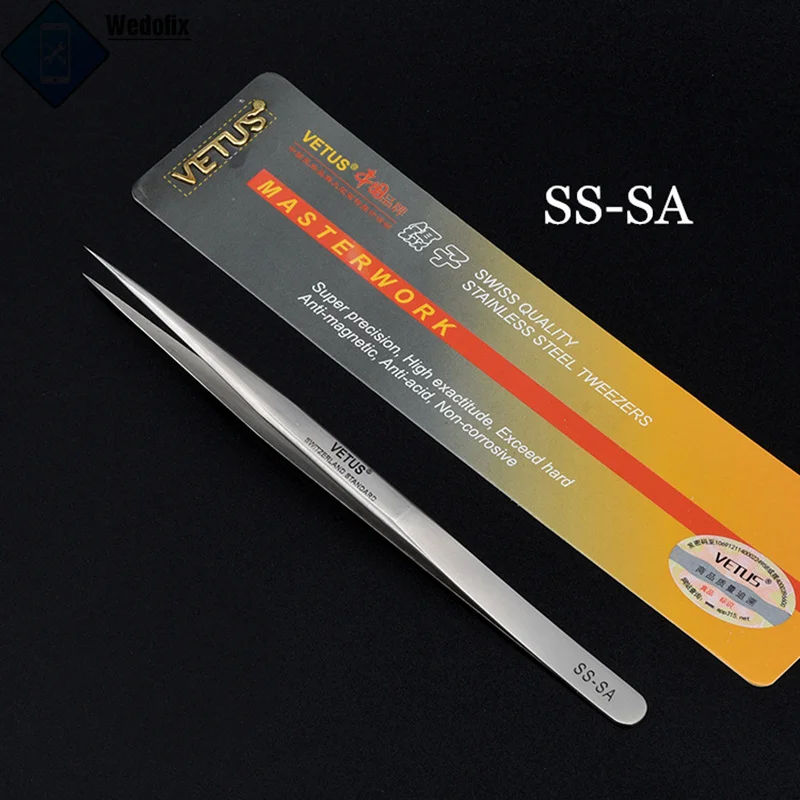 Original VETUS High Precision Stainless Steel Non-magnetic Tweezers with Straight Point Tips for Micro Soldering