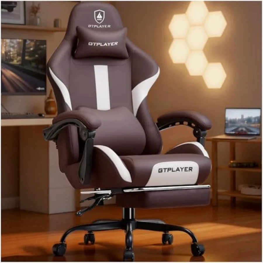 

Игровое кресло с подставкой для ног и пружинной подушкой, эргономичное компьютерное кресло с высокой спинкой, подголовником и поясничной опорой