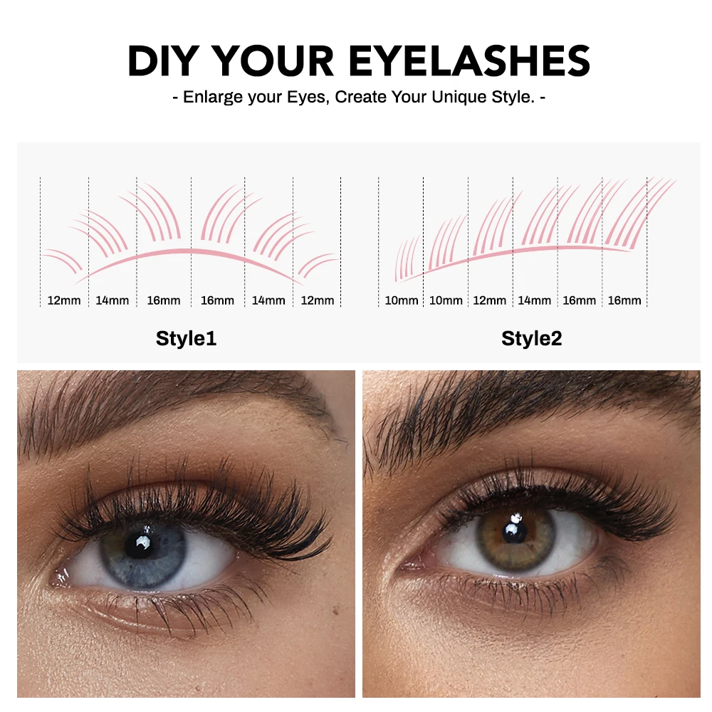NATUHANA 속눈썹 클러스터 세트 확장 키트 DIY 속눈썹(래쉬 본드 씰 및 래쉬 애플리케이터 포함) 메이크업 도구용 Faux Cils