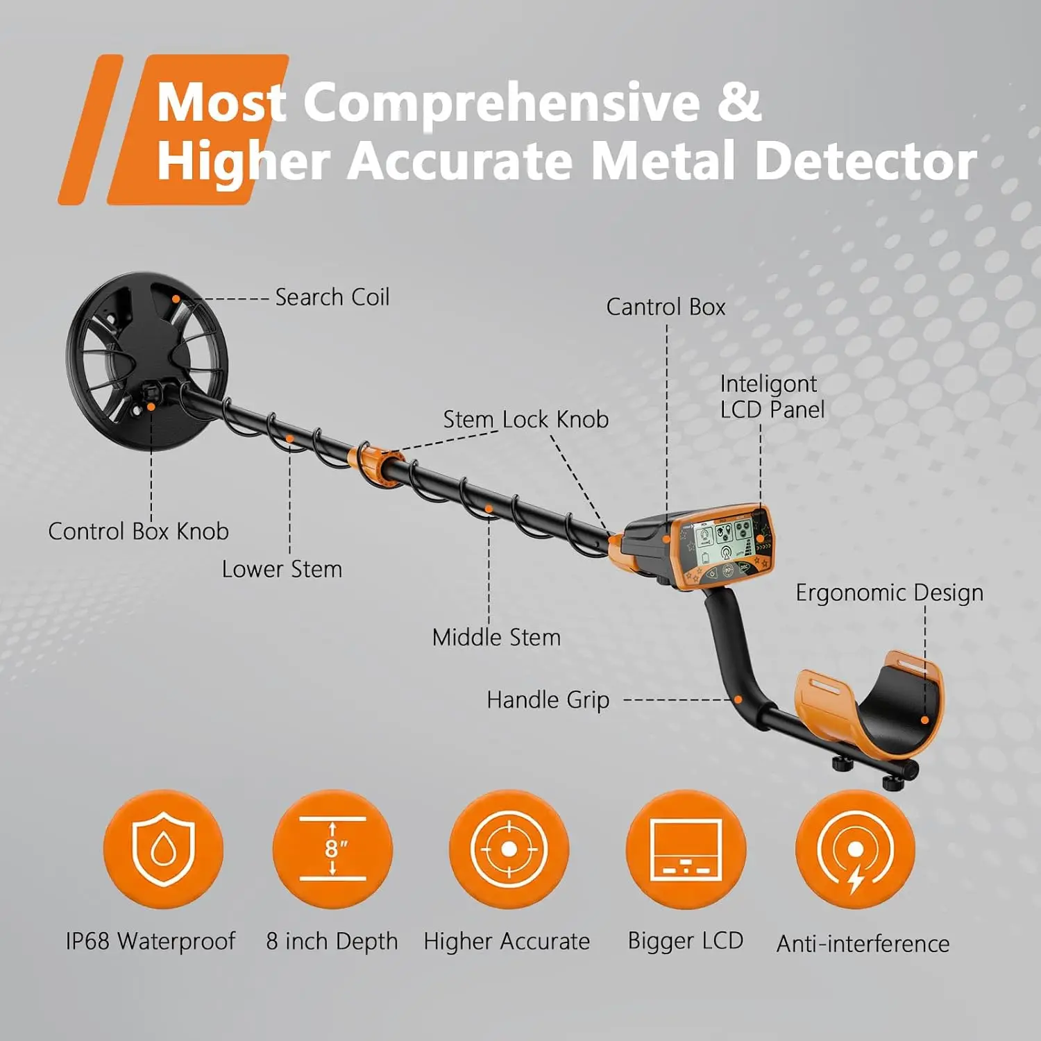Metal Detector for Adults & Kids, Waterproof Detector with 8