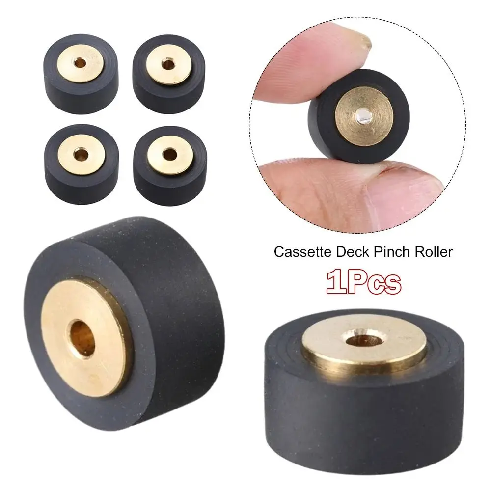 1 unidad de rodillo de presión de goma para cassette con eje de cobre, pieza de repuesto para reproductor de cassette, rodillo de movimiento de audio, pieza de rueda de accionamiento estéreo