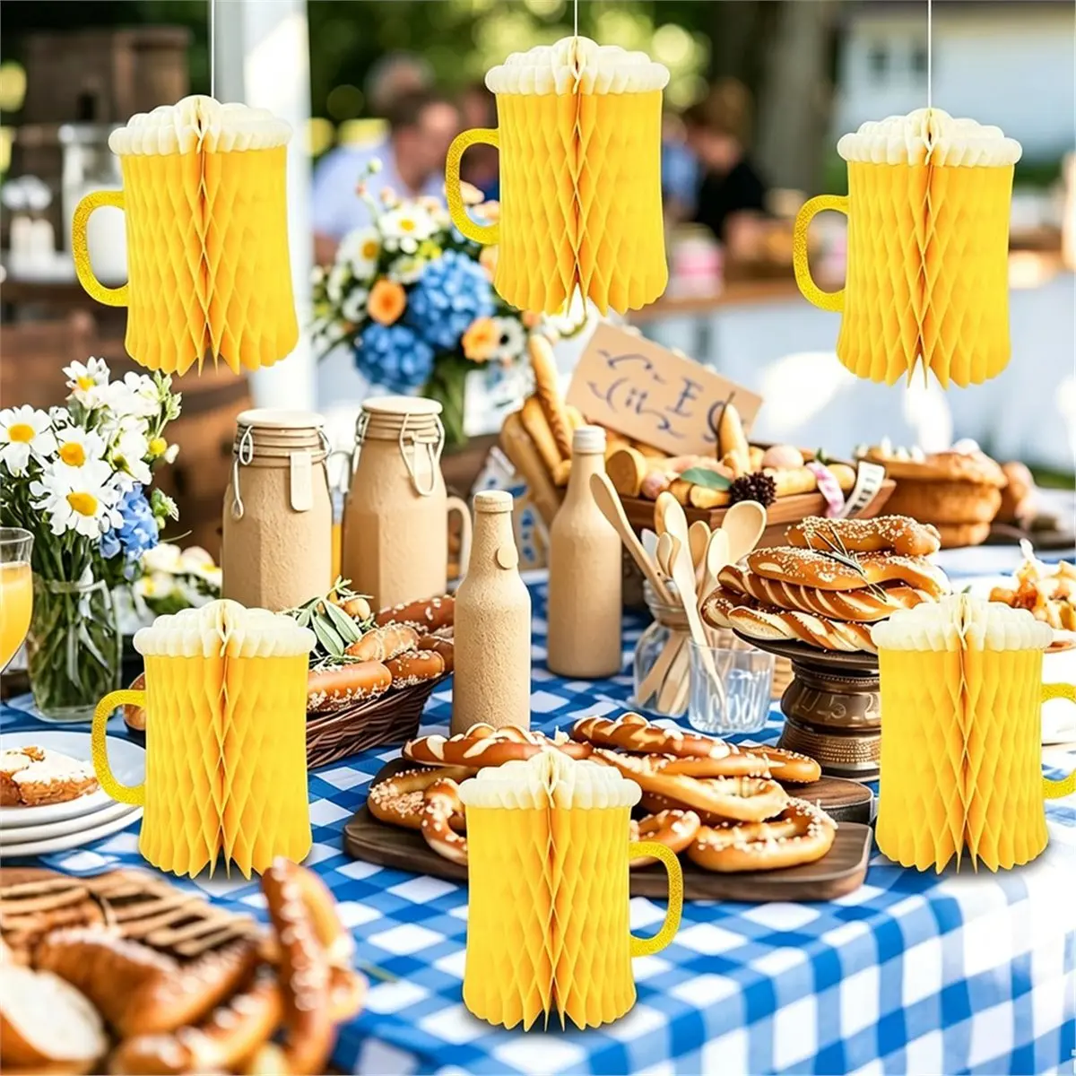 Oktoberfest Beer Mug Honeycomb Centerpieces, Set of 6 Bavarian Beer Table Decorations Suitable for Parties
