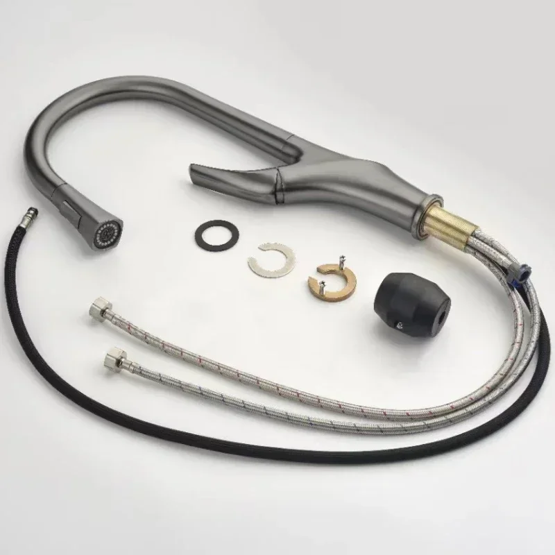 Brushed Grey Kitchen Faucet Pull-out Design Rotation Sink Hot And Cold Single Handle 3 Control Water Mixer Tap