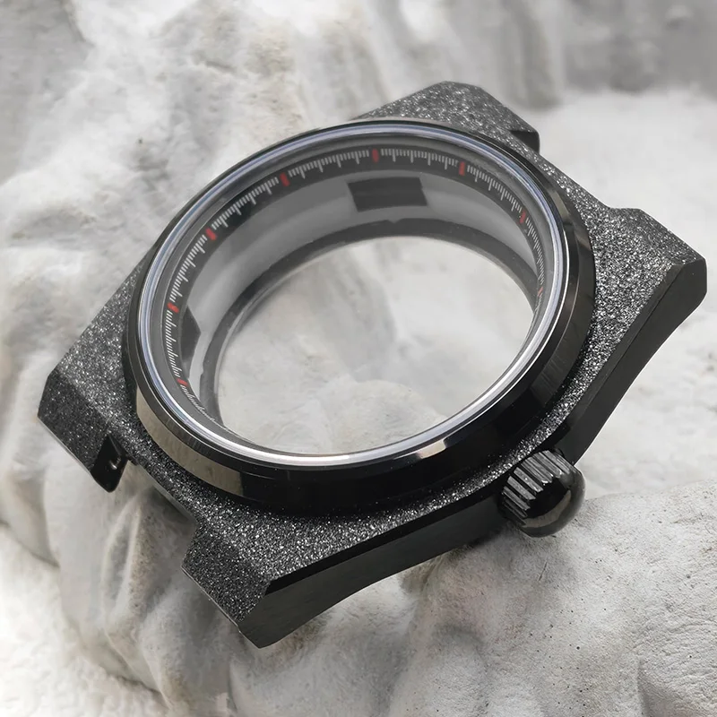 40mm NH35 Watch Case Mod PRX Super Player Black Sparkle Sand Blasting with Sapphire Crystal Fits NH34 NH35 NH36 Movements