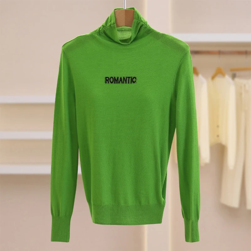 Casual Letter f-High Collar Slim Fit Knitted Sweater Women's Base Layer Winter Faion Commute Sle Long Sve Top