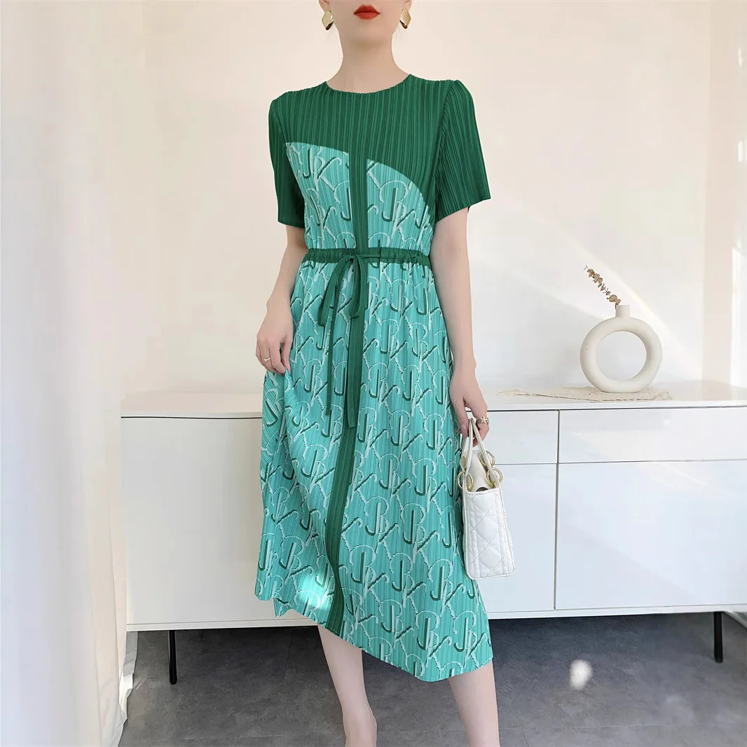 

Miyake Pleated Thin Dress 2025 Summer New Waisted Mid-length Printed French High-end Pleated Skirt