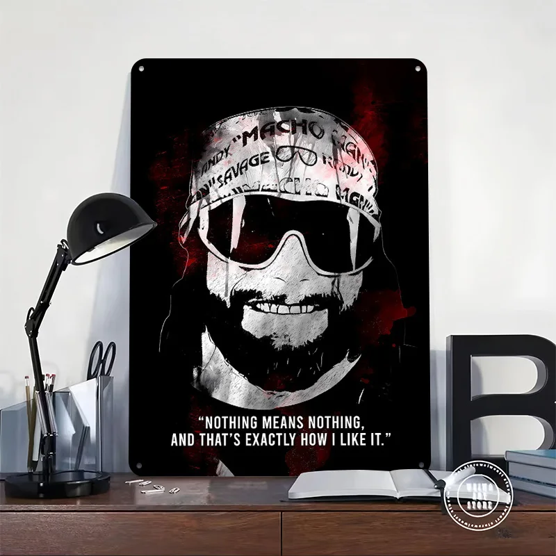 Macho Man Randy Savage Portrait Tinplate Poster Custom Wall Art Vintage Metal Signs Retro Tin Plaque for Garage Decoration Home