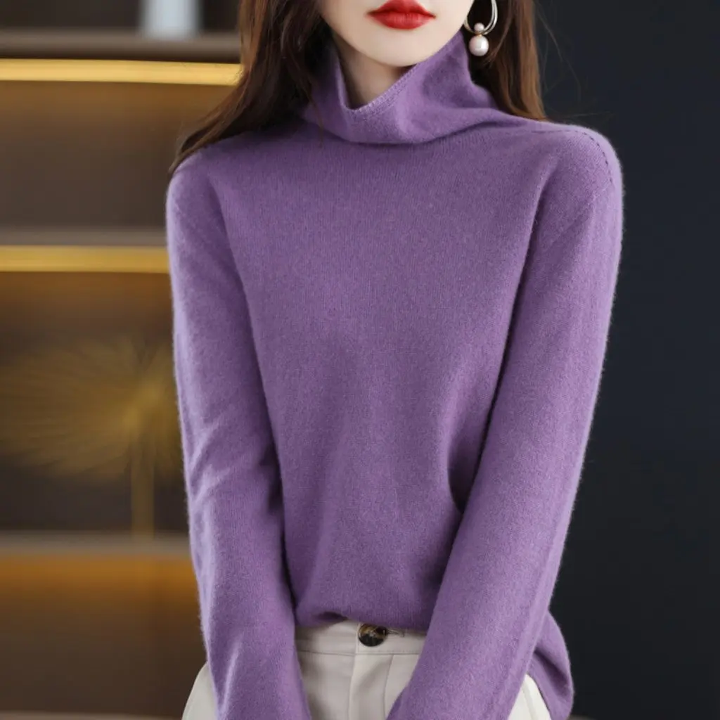 

Women's Merino Wool Sweater Pile Collar Knitted Pullover Base Layer Autumn Winter Foreign-style First-Line Garments