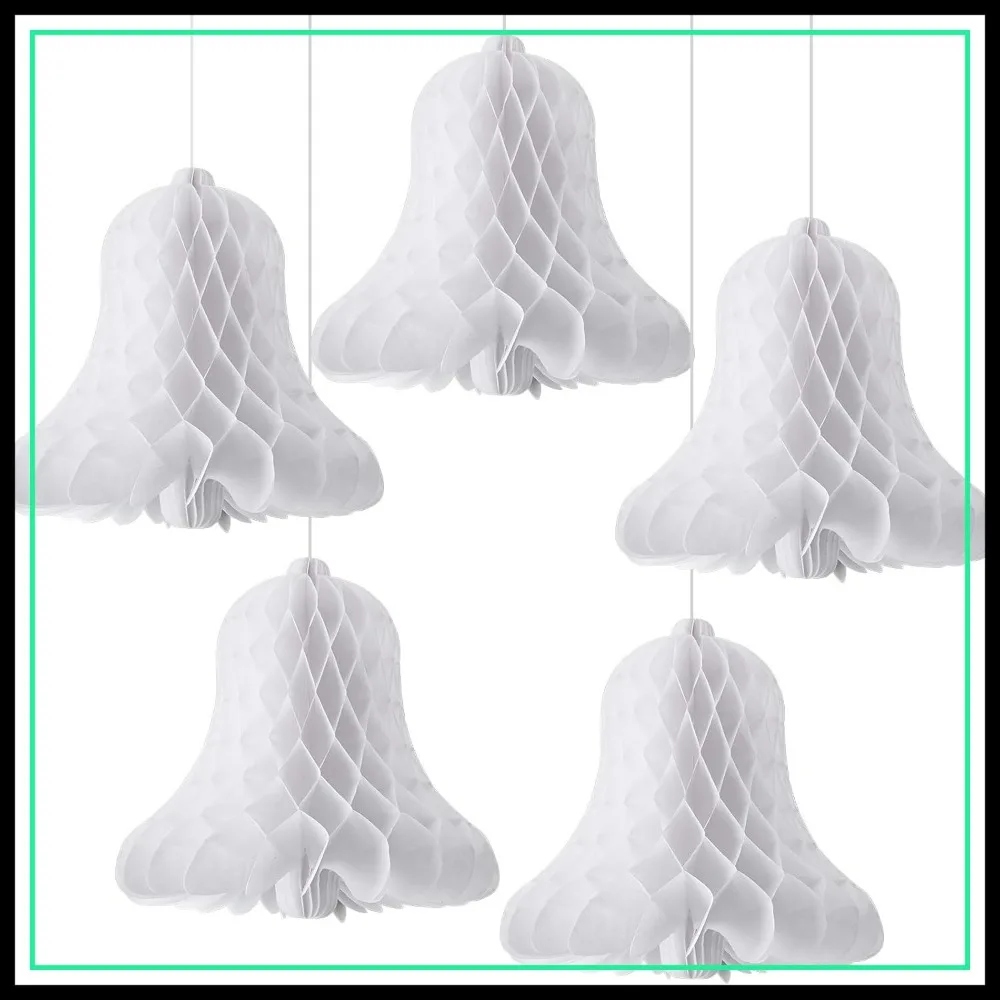 

5 Pcs 12 Inch Large Honeycomb Wedding Bells Hanging Decor for Parties Baby Showers White