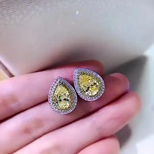 

2023 S925 Sterling White Fungus Jewelry Yellow Diamond Pear Shape Earrings 7*10 Ice Flower Cut 5A Zircon Factory Direct Sales