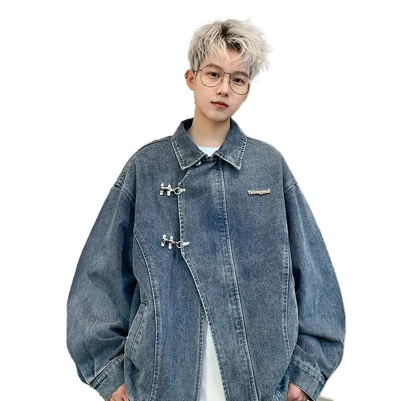 

Loose Fit Denim Jaet New Chinese Sle Spring Autumn Trendy Brand ex Open Button Design Youth Collar Jaet for Teens