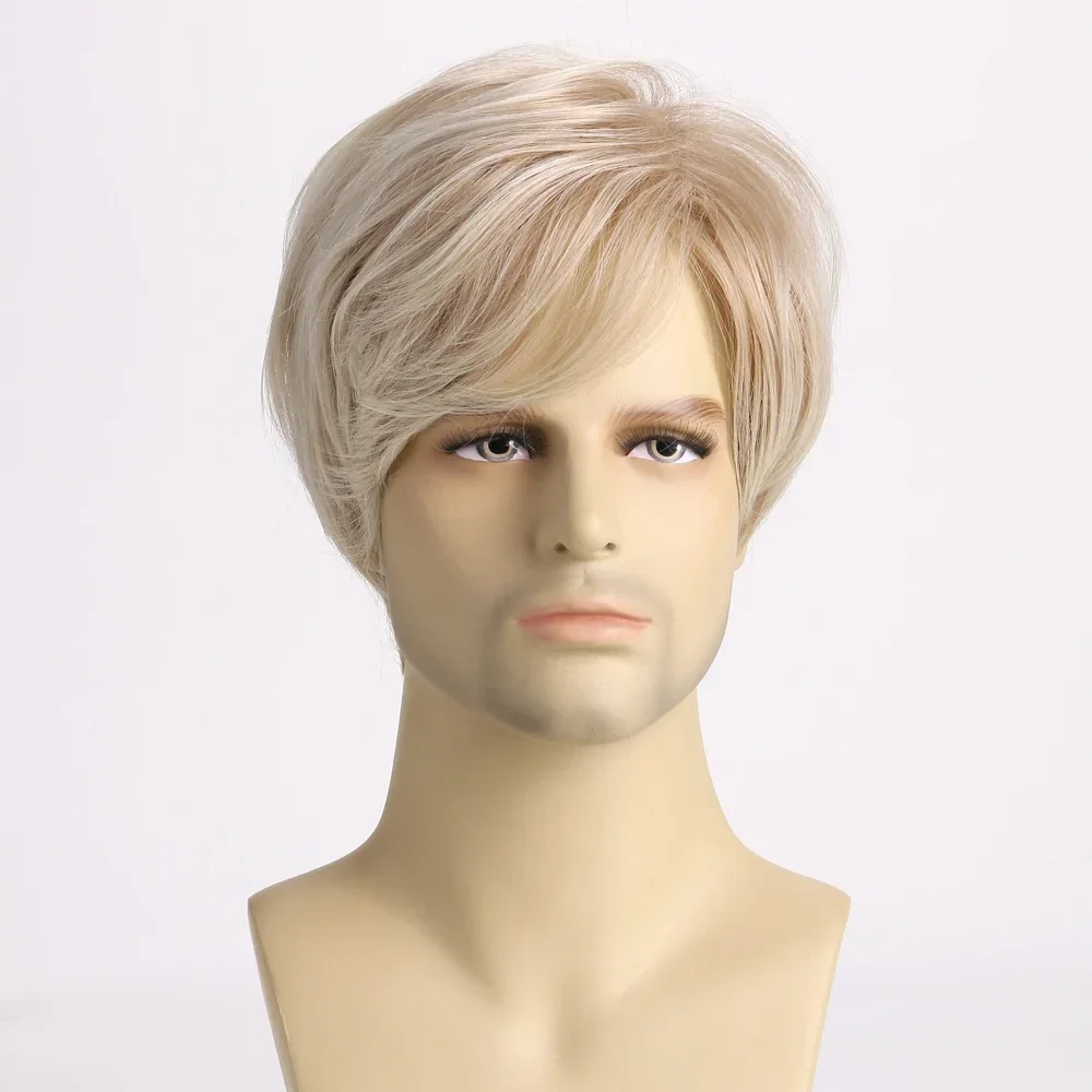 Peluca rizada corta sintética para hombres, pelucas onduladas rubias, fibra resistente al calor para fiesta de Halloween, concierto de Cosplay diario