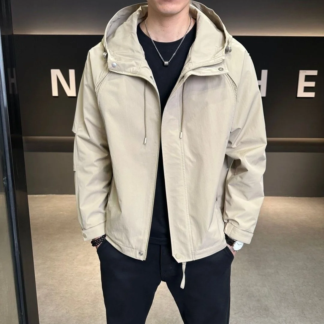 

Spring Autumn Men's Casual Hooded Workwear Jaet Anti-Wind Polyester Fabric Stand Fit Youthful Sle Outerwear Top