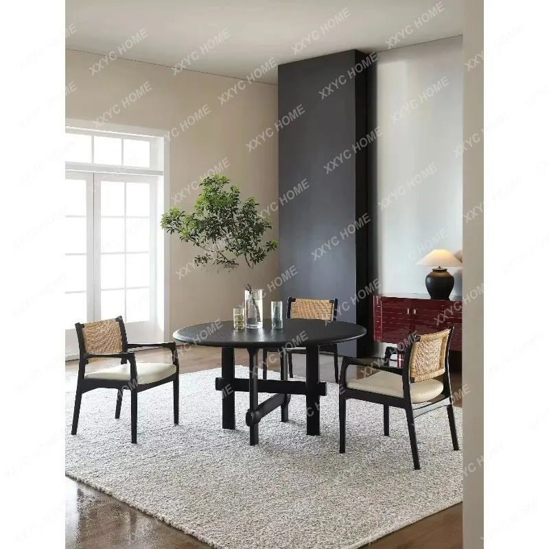 XXMedieval style dining table  solid wood minimalist retro round table high-end art table