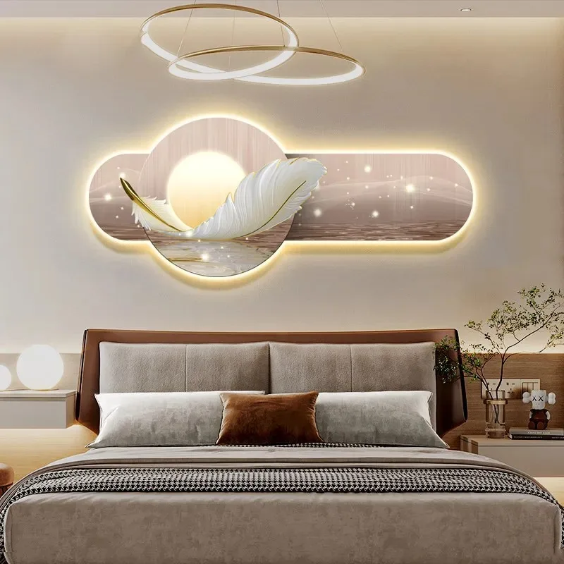 

Modern luxury bedroom feather decoration painting, master bedroom bedside hanging painting, living room wall lamp painting