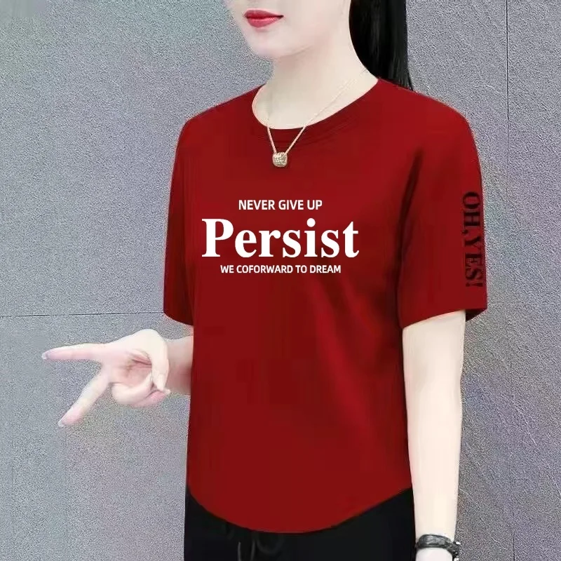 Loose Women's T-shirt Summer Short Sleeve Cover Belly Mommy Clothes Korean Style Commute Fashion Creative Pattern Polyester