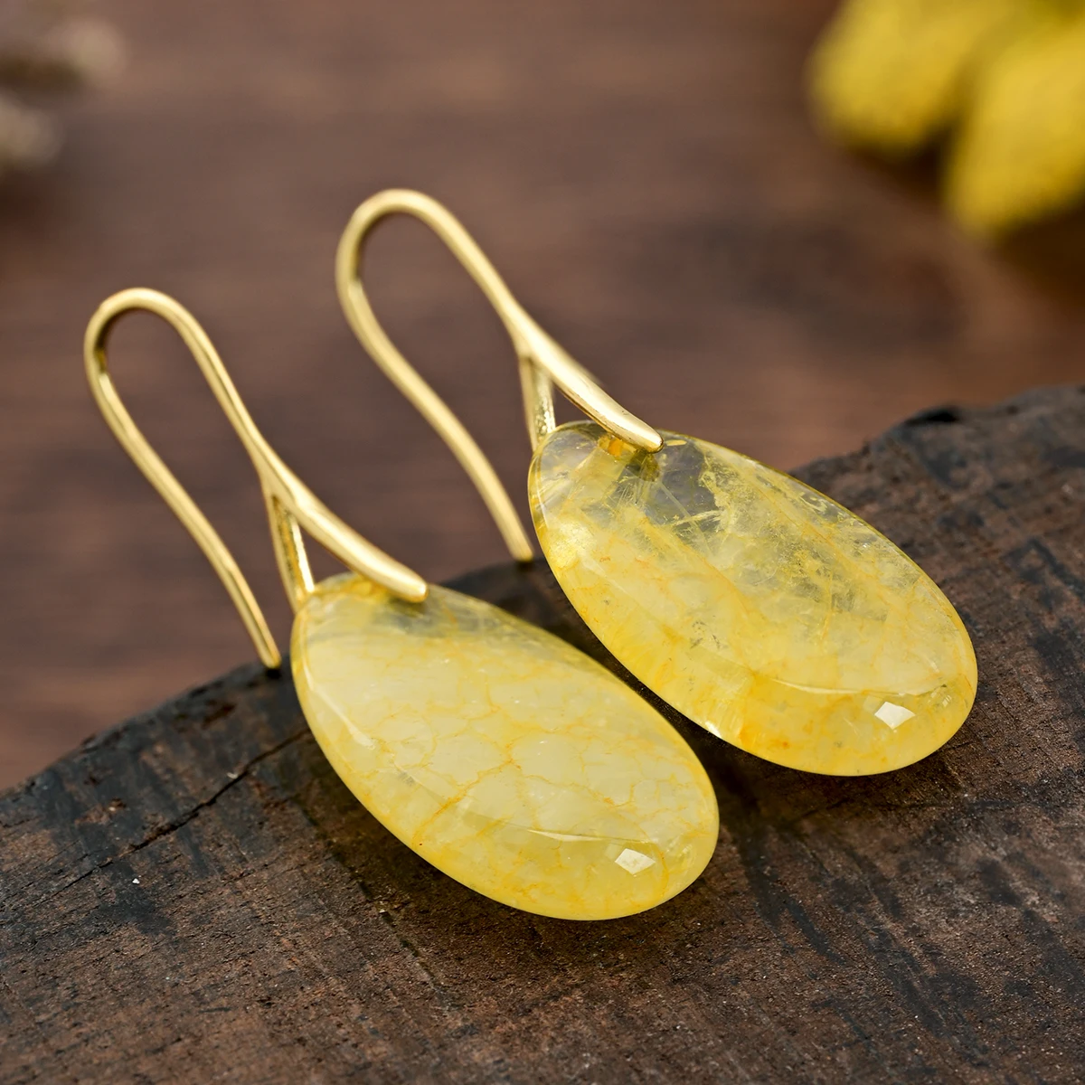 Natürliche Citrin-Ohrringe im Bohemian-Stil, Wassertropfen-Anhänger-Ohrringe, Modische und Einfache Accessoires für Frauen – Detail 3