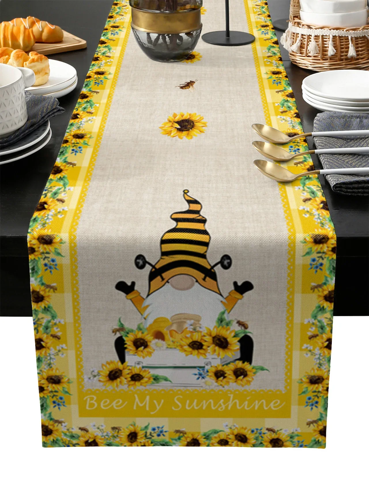 Rustic Pygmy Bee Sunflower Table Runner Wedding Festival Table Decoration Home Decor Kitchen Table Runners Placemats