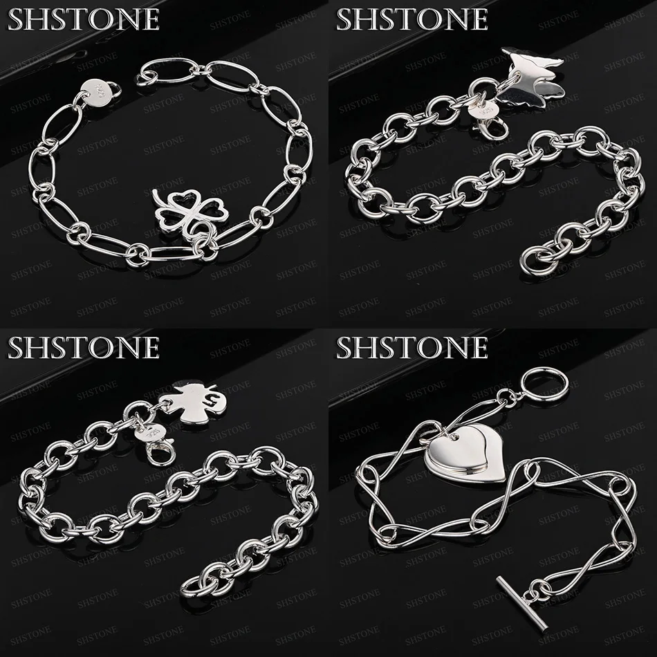 

Beautiful 925 Sterling Silver Four-Leaf Clover Butterfly Heart Bracelets Women Party Valentine Gift Fine Cute Jewelry