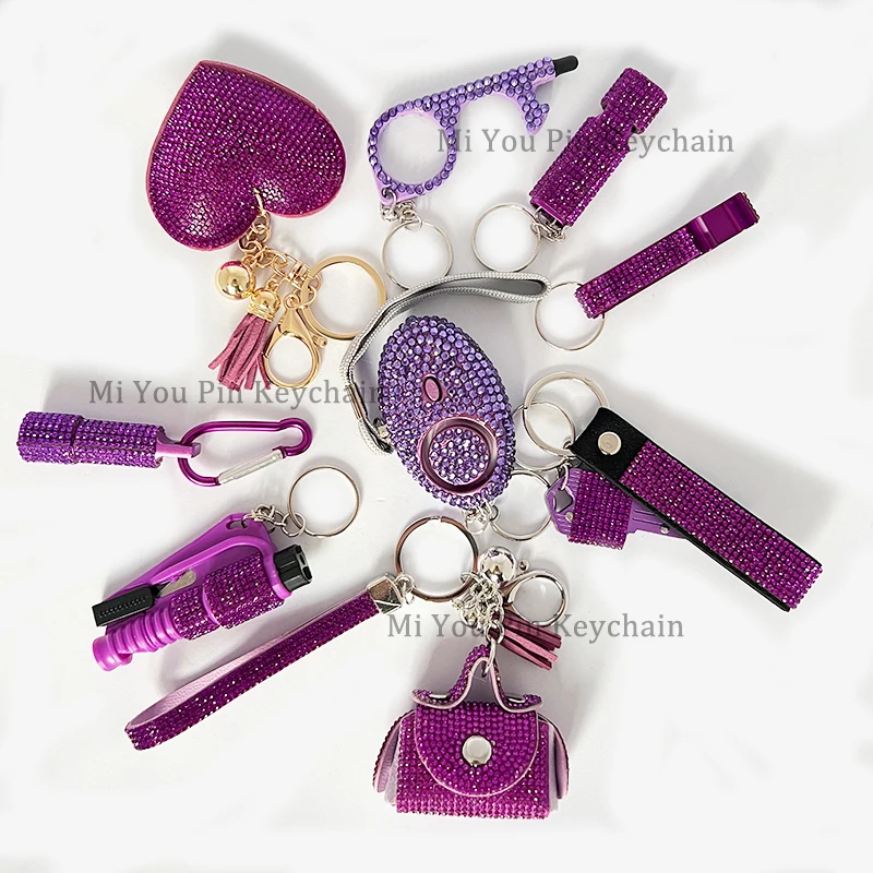 

Rhineston New Fashion Luxury Bling Shiny Self Defense Keychain 10pcs Full Set with Alarm ,Window Breaker Women Gift Product