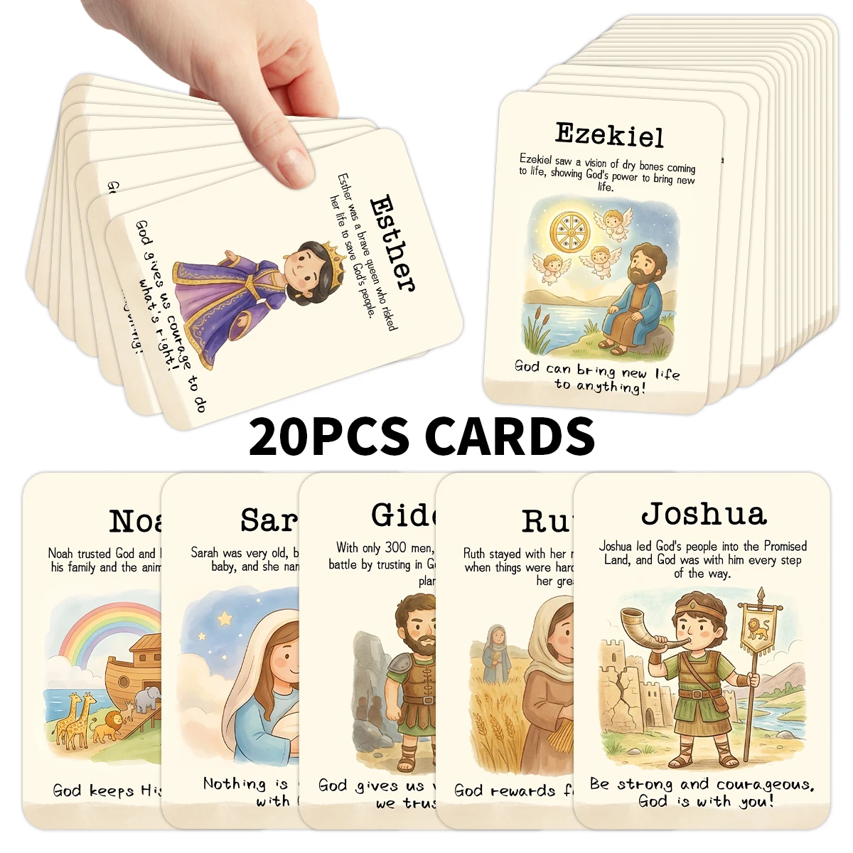 20 cartes illustrées de personnages bibliques, cartes de versets bibliques axées sur la foi, pour la dévotion quotidienne, cadeau de prière, décoration chrétienne pour la maison