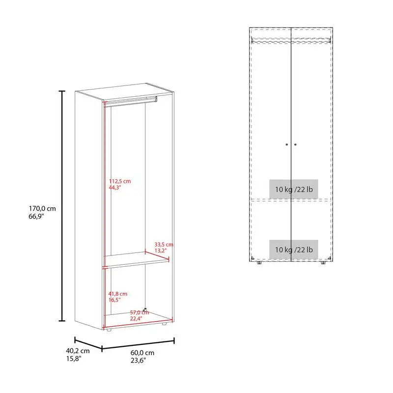 천연 오크 2도어 높은 옷장 캐비닛 66.9인치 침실 수납용