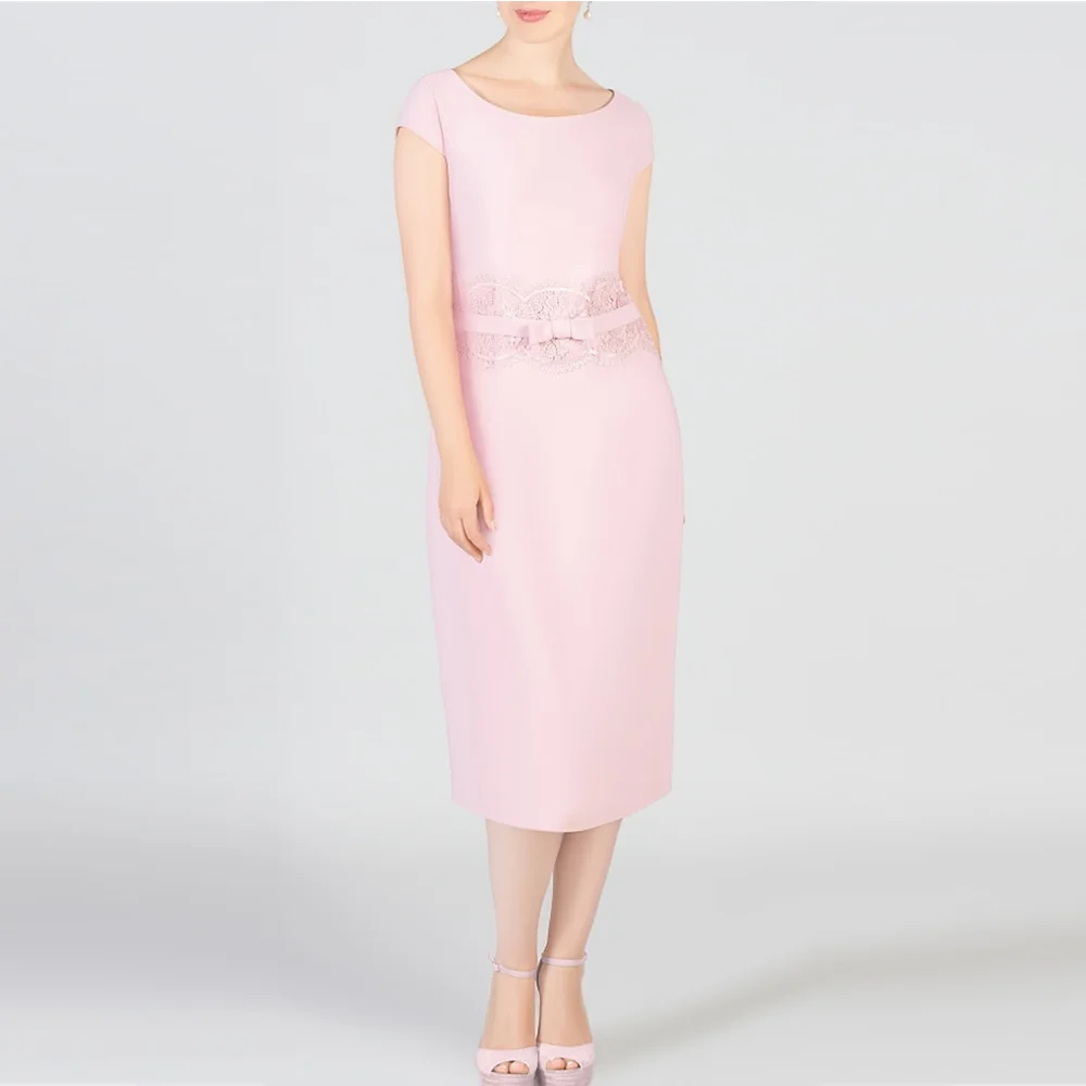 فساتين أم العروس مكونة من قطعتين 2025 غمد برقبة دائرية فساتين ضيوف الزفاف مع فيونكة مزينة بفساتين للنساء لحفلات الزفاف