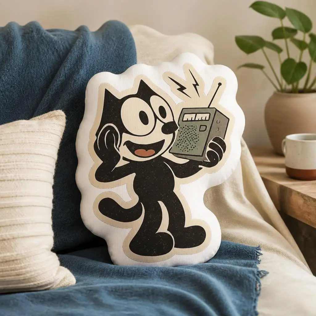 Felix the Cat Vintage Radio Irregular Stuffed Throw Pillow Cute Music Lover Cushion Living Room Sofa Home Decor Gift